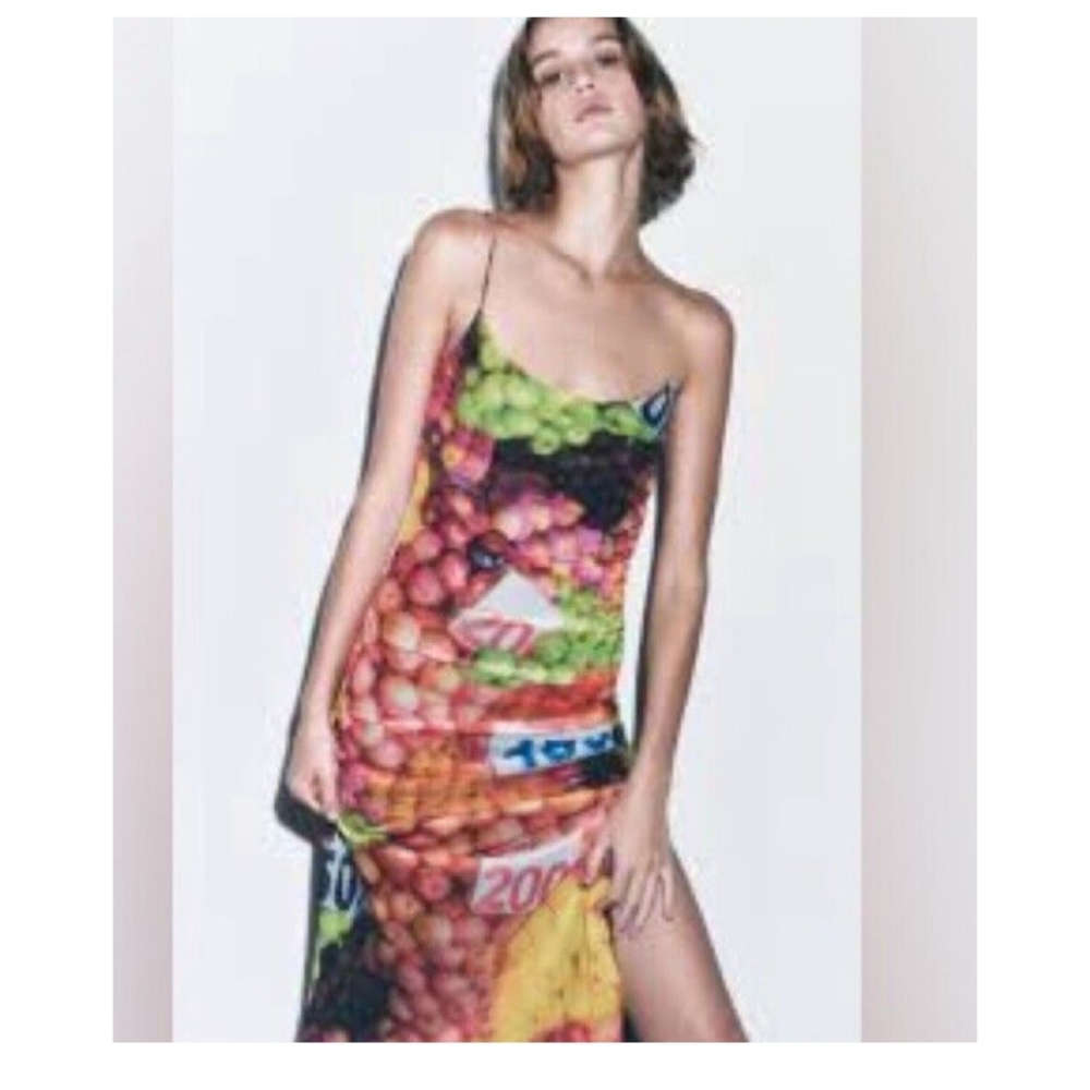 🍏🍌🍐🍒 Ruched Mesh Fruit Stand Dress